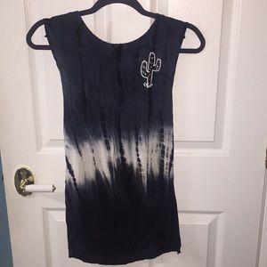 Dark blue, black, and white tie-dye tank top.